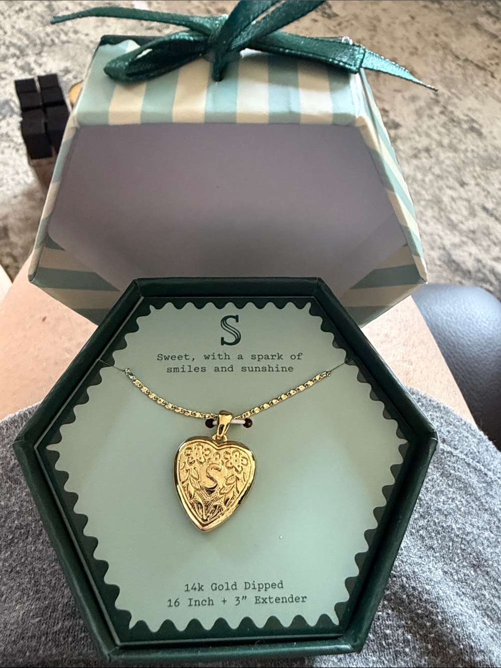 a new day Gold Heart Locket Necklace with Letter S